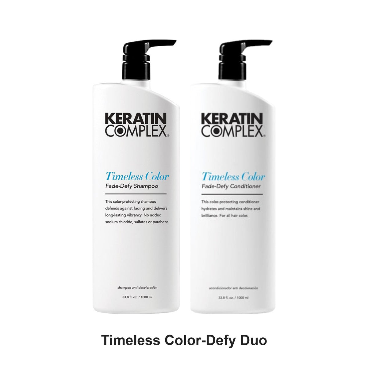 Keratin Complex - Timeless Color-Defy Shampoo & Conditioner Duo 1000ml Bundle – bundle contents: Timeless Color-Defy Shampoo 1000ml, Timeless Color-Defy Conditioner 1000ml