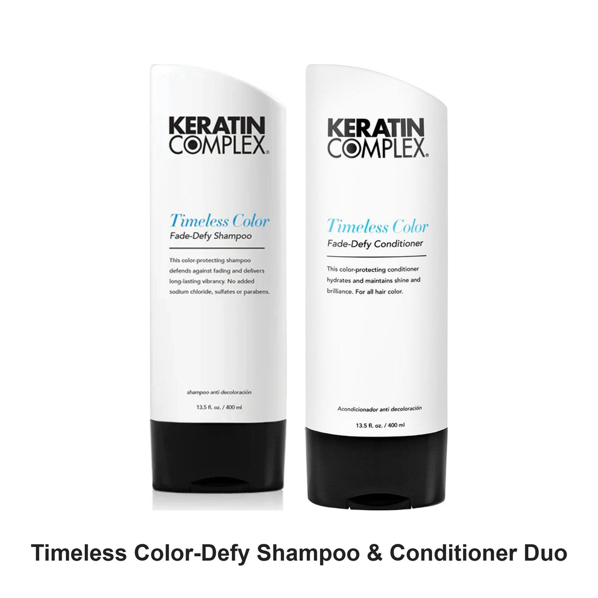 Keratin Complex - Timeless Color-Defy Shampoo & Conditioner Duo Bundle – bundle contents: Timeless Color-Defy Shampoo 400ml, Timeless Color-Defy Conditioner 400ml