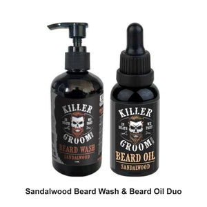 Killer Groom - Sandalwood Beard Wash & Beard Oil Duo Bundle – bundle contents: Beard Wash Sandalwood 250ml, Beard Oil Sandalwood 30g