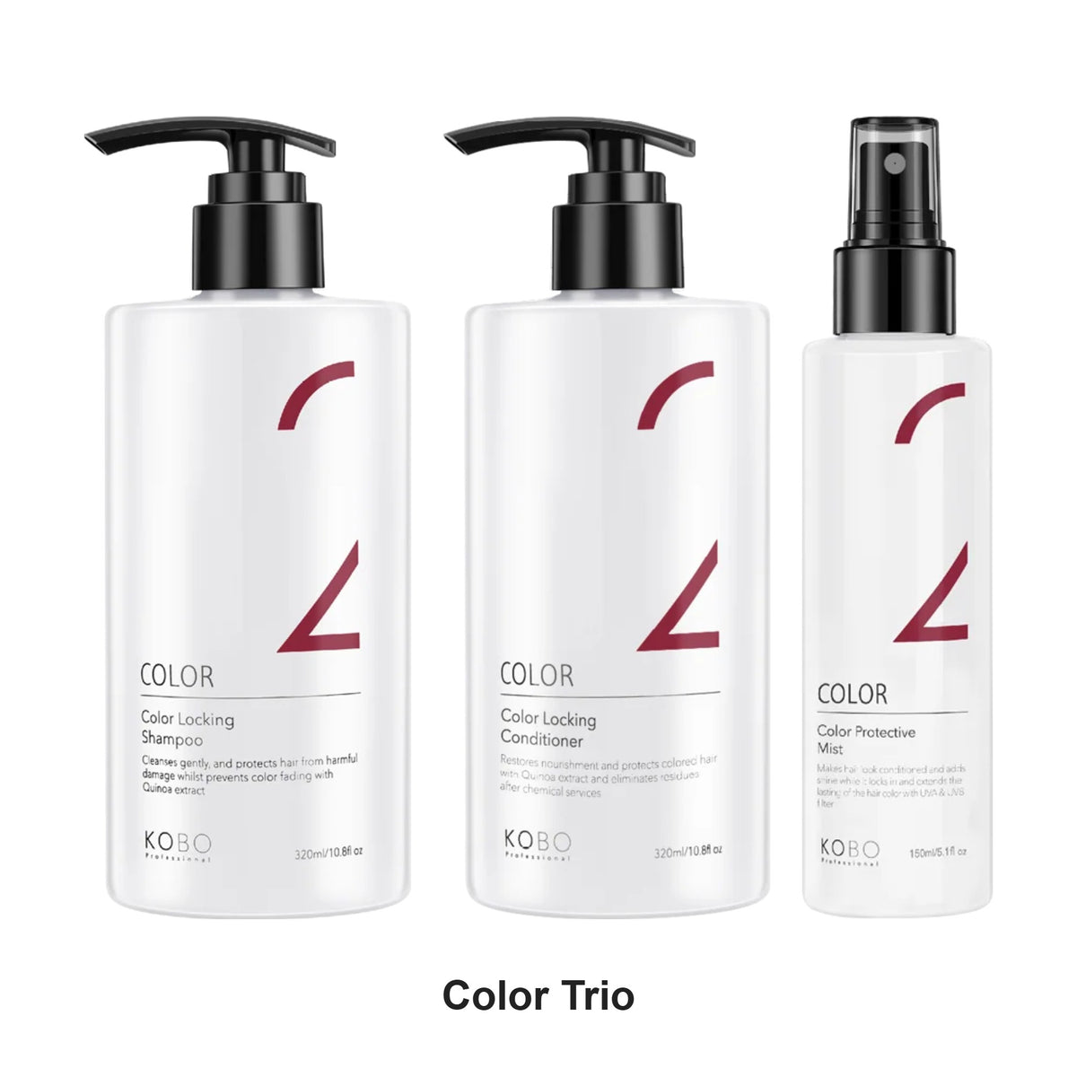 KOBO Professional - Color Locking Shampoo, Conditioner & Protective Mist Trio Bundle – bundle contents: Color Locking Shampoo 320ml, Color Locking Conditioner 320ml, Color Protective Mist 150ml