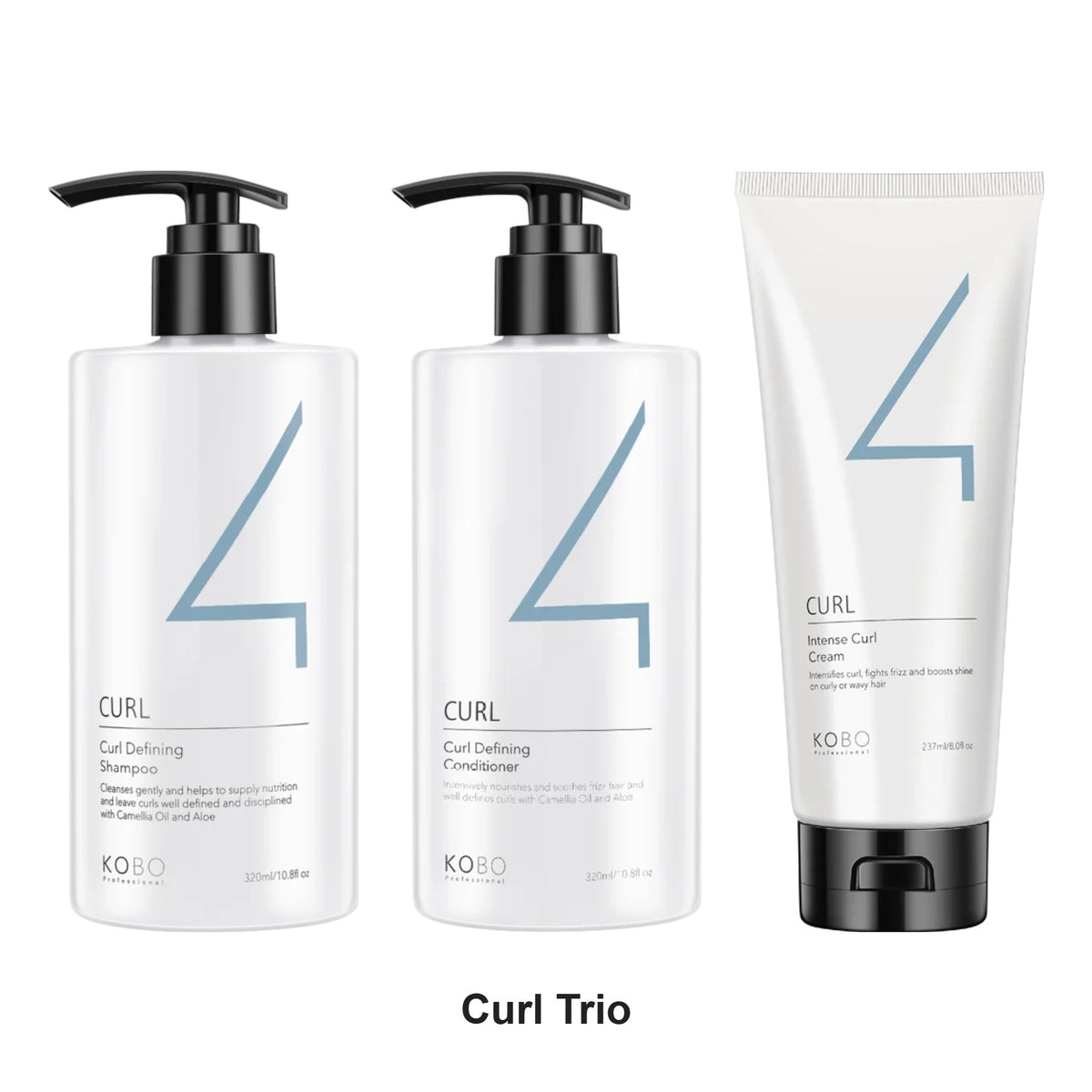 KOBO Professional - Curl Defining Shampoo, Conditioner & Curl Cream Trio Bundle – bundle contents: Curl Defining Shampoo 320ml, Curl Defining Conditioner 320ml, Curl Intense Curl Cream 237ml
