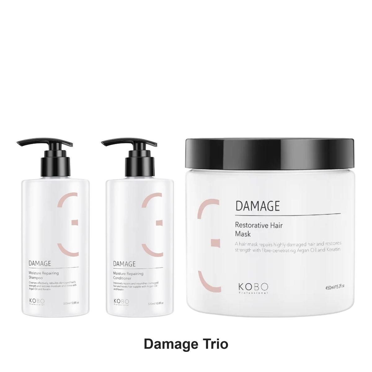 KOBO Professional - Damage Shampoo, Conditioner & Restorative Mask Trio Bundle – bundle contents: Damage Moisture Repair Shampoo 320ml, Damage Moisture Repair Conditioner 320ml, Damage Restorative Hair Mask 450ml