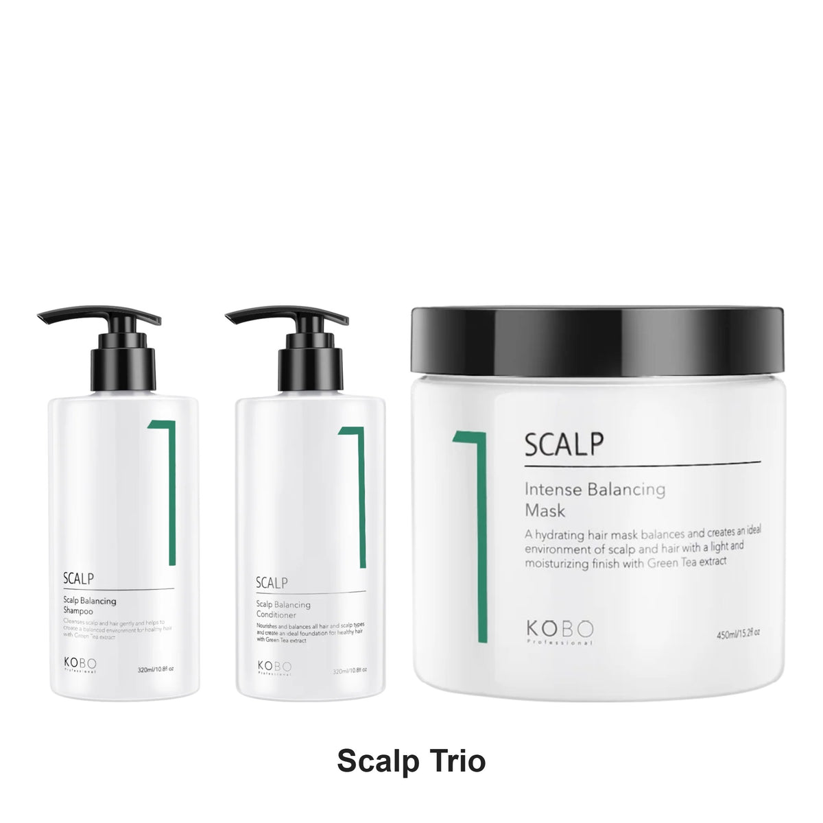 KOBO Professional - Scalp Balancing Shampoo, Conditioner & Intense Mask Trio Bundle – bundle contents: Scalp Balancing Shampoo 320ml, Scalp Balancing Conditioner 320ml, Scalp Intense Balancing Mask 450ml
