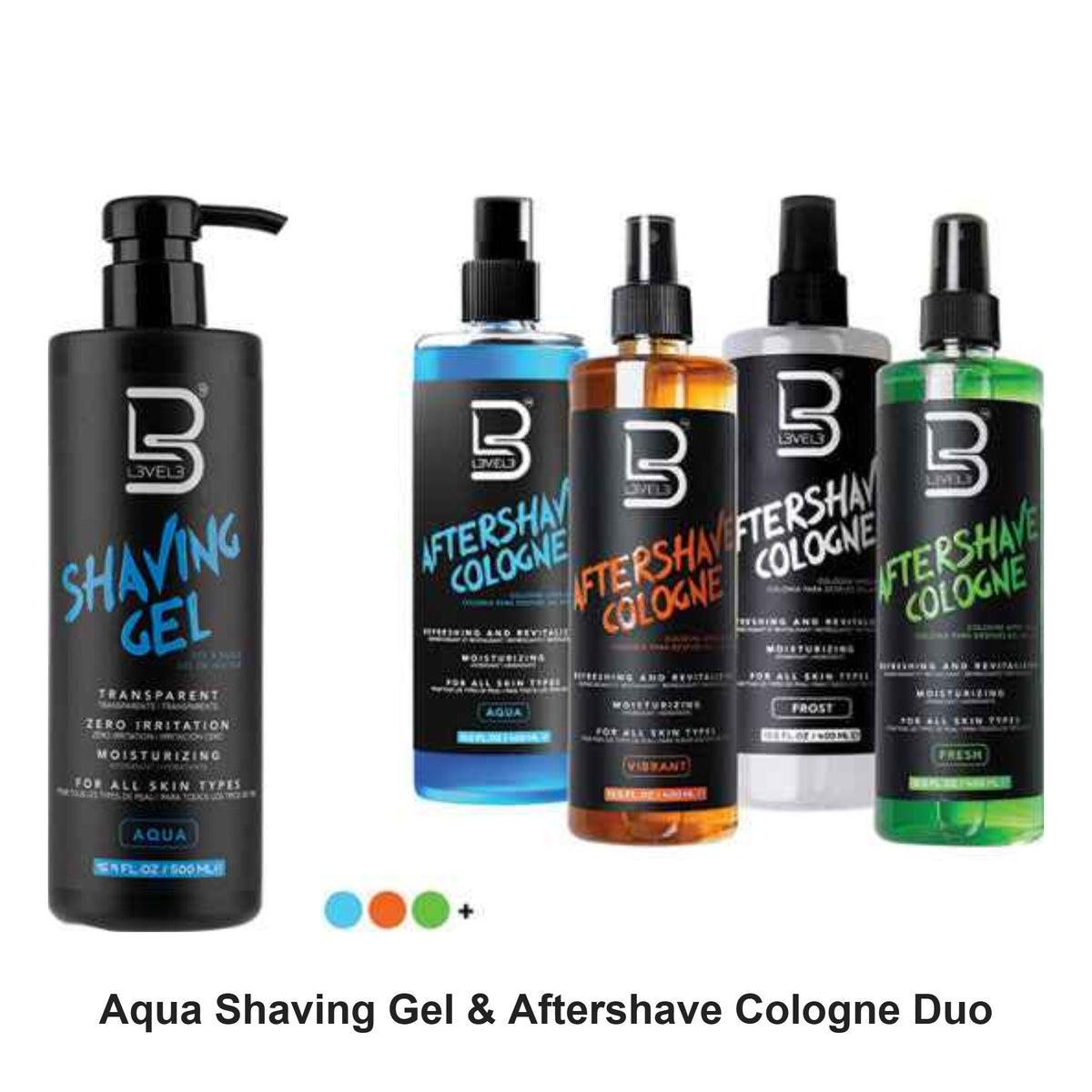 L3VEL3 - Aqua Shaving Gel & Aftershave Cologne Duo Bundle – bundle contents: Shaving Gel Aqua 500ml, Aftershave Cologne Aqua 400ml