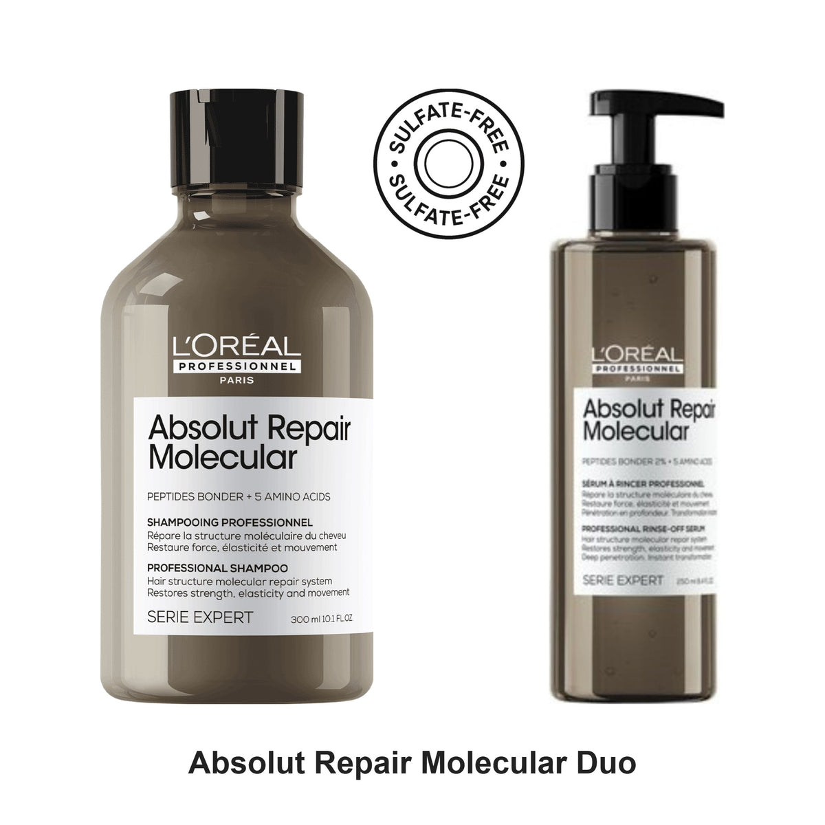 L'Oreal Professionnel - Absolut Repair Molecular Shampoo & Rinse-Off Serum Duo Bundle – bundle contents: Absolut Repair Molecular Shampoo 300ml, Absolut Repair Molecular Rinse-off Serum 250ml