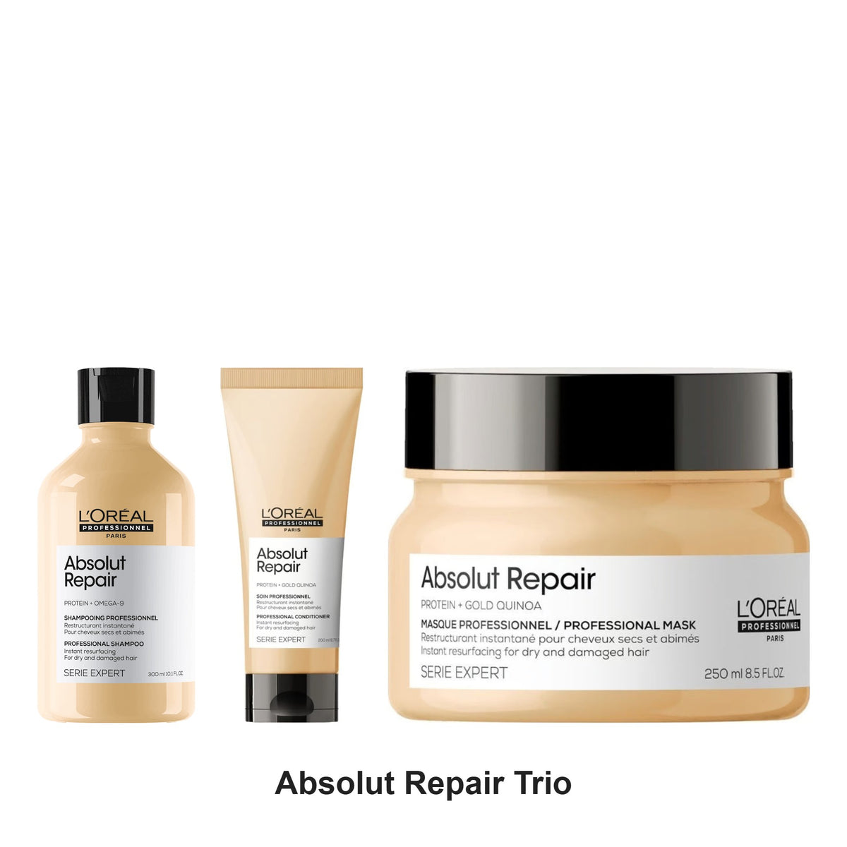 L'Oreal Professionnel - Absolut Repair Shampoo, Conditioner & Masque Trio Bundle – bundle contents: Absolut Repair Shampoo 300ml, Absolut Repair Conditioner 200ml, Absolut Repair Masque 250ml