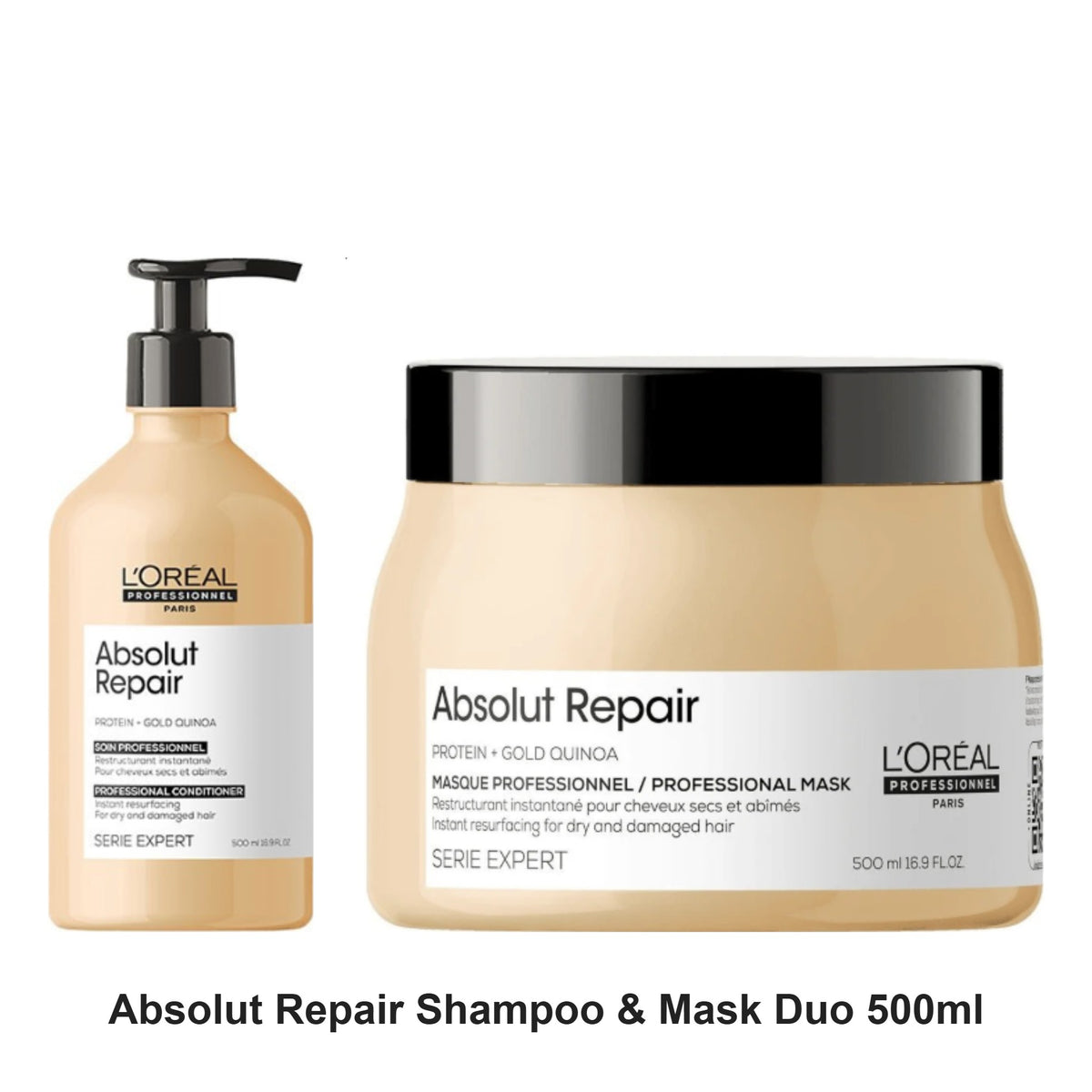 L'Oreal Professionnel - Absolut Repair Shampoo & Mask Duo 500ml Bundle – bundle contents: Absolut Repair Shampoo 500ml, Absolut Repair Mask 500ml