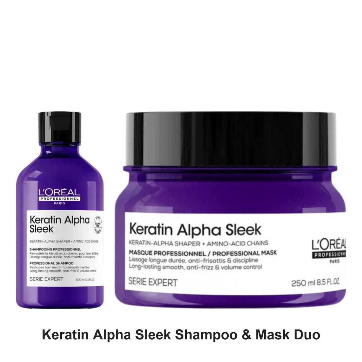 L'Oreal Professionnel - Keratin Alpha Sleek Shampoo & Mask Duo Bundle – bundle contents: Keratin Alpha Sleek Shampoo 300ml, Keratin Alpha Sleek Mask 250ml