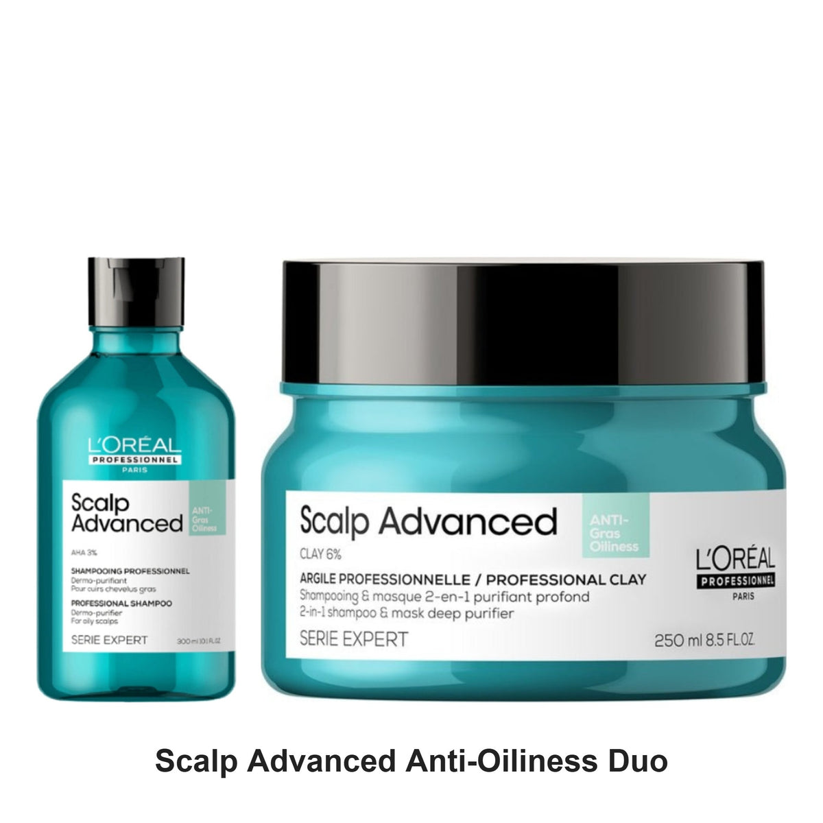 L'Oreal Professionnel - Scalp Advanced Anti-Oiliness Shampoo & Purifier Clay Duo Bundle – bundle contents: Scalp Advanced Anti-Oiliness Shampoo 300ml, Scalp Advanced Anti-Oiliness 2-in-1 Deep Purifier Clay 250ml
