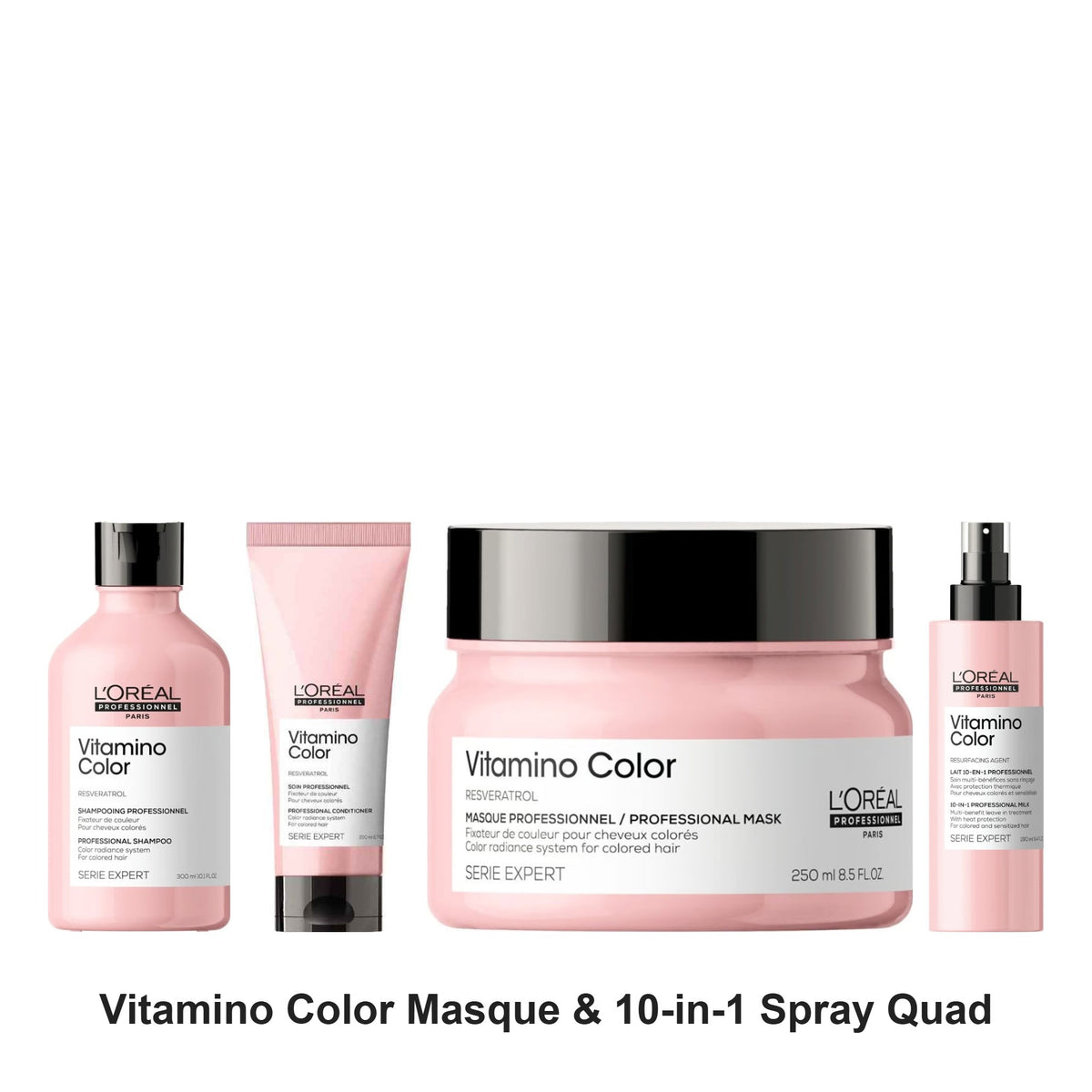 L'Oreal Professionnel - Vitamino Color Shampoo, Conditioner, Masque & 10-in-1 Spray Quad Bundle – bundle contents: Vitamino Color Shampoo 300ml, Vitamino Color Conditioner 200ml, Vitamino Color Masque 250ml, Vitamino Color 10-in-1 Spray 190ml