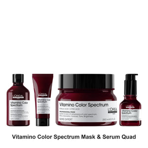 L'Oreal Professionnel - Vitamino Color Spectrum Shampoo, Conditioner, Mask & Serum Quad Bundle – bundle contents: Vitamino Color Spectrum Shampoo 300ml, Vitamino Color Spectrum Conditioner 200ml, Vitamino Color Spectrum Mask 250ml, Vitamino Color Spectrum Glass Shine Serum 50ml