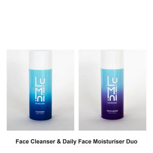 Lumini - Face Cleanser & Daily Face Moisturiser Duo Bundle – bundle contents: Face Cleanser 120ml, Daily Face Moisturiser 120ml