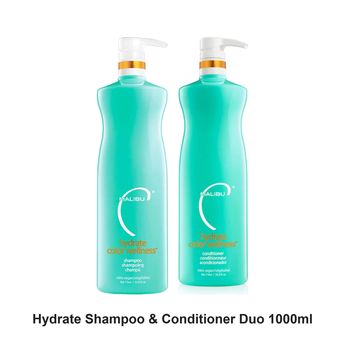 Malibu C - Hydrate Shampoo & Conditioner Duo 1000ml Bundle – bundle contents: Hydrate Shampoo 1000ml, Hydrate Conditioner 1000ml