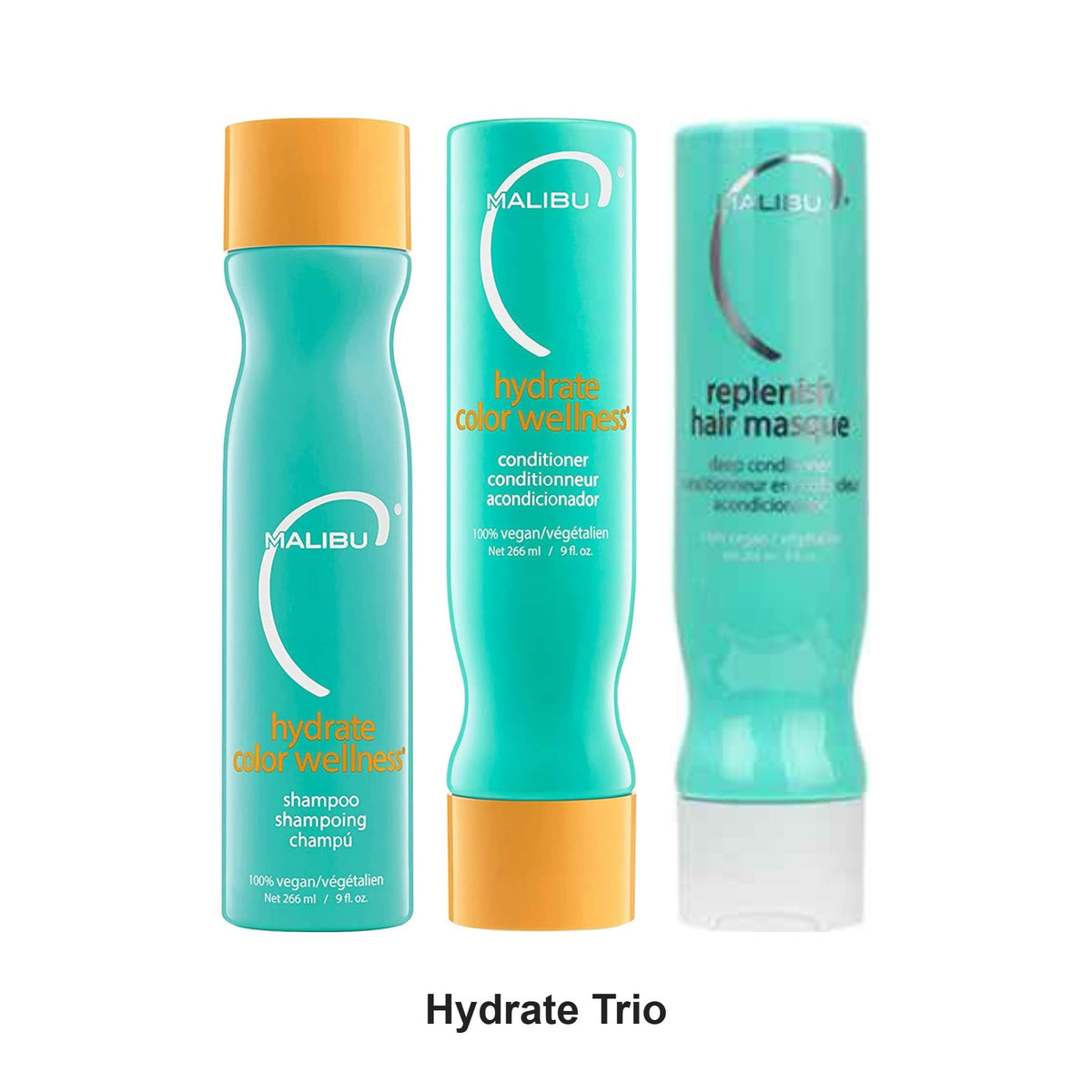 Malibu C - Hydrate Shampoo, Conditioner & Replenish Masque Trio Bundle – bundle contents: Hydrate Shampoo 266ml, Hydrate Conditioner 266ml, Replenish Masque 266ml