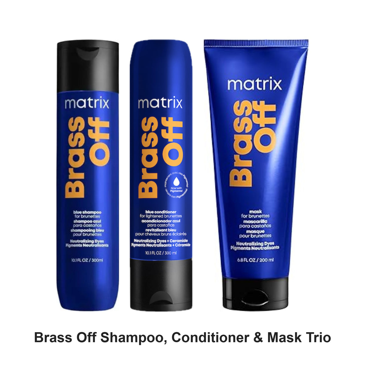 Matrix - Brass Off Shampoo, Conditioner & Mask Trio Bundle – bundle contents: Brass Off Shampoo 300ml, Brass Off Pigmented Conditioner 300ml, Brass Off Mask 200ml