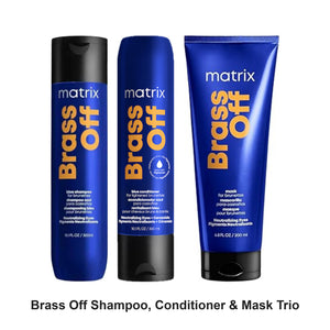 Matrix - Brass Off Shampoo, Conditioner & Mask Trio Bundle – bundle contents: Brass Off Shampoo 300ml, Brass Off Pigmented Conditioner 300ml, Brass Off Mask 200ml