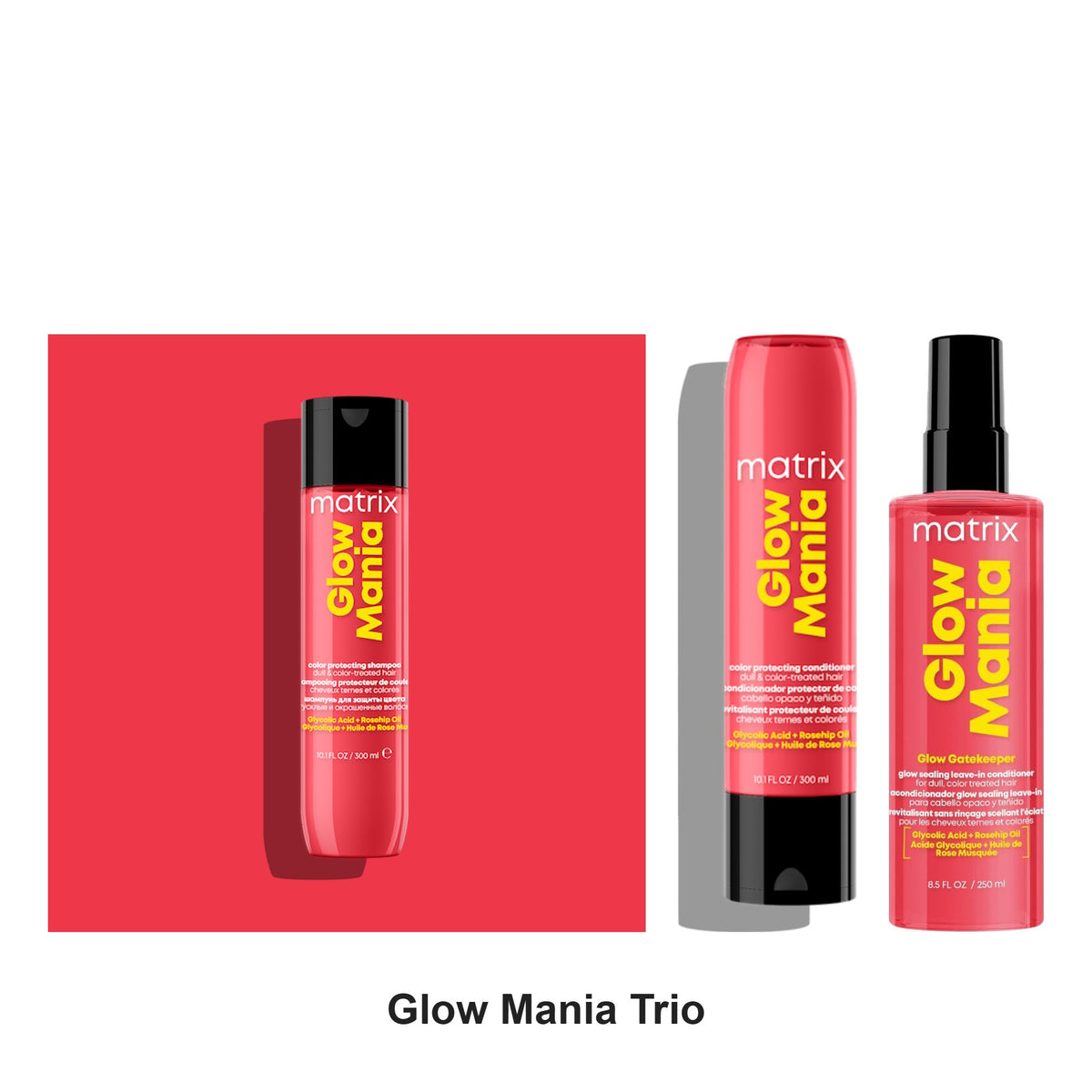 Matrix - Glow Mania Shampoo, Conditioner & Leave-In Trio Bundle – bundle contents: Glow Mania Shampoo 300ml, Glow Mania Conditioner 300ml, Glow Mania Leave In 250ml