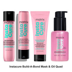 Matrix - Instacure Build-A-Bond Shampoo, Conditioner, Mask & Oil Quad Bundle – bundle contents: Instacure Build A Bond Shampoo 300ml, Instacure Build A Bond Conditioner 300ml, Instacure Build A Bond Mask 250ml, Instacure Build-A-Bond Billion Bond Oil 50ml