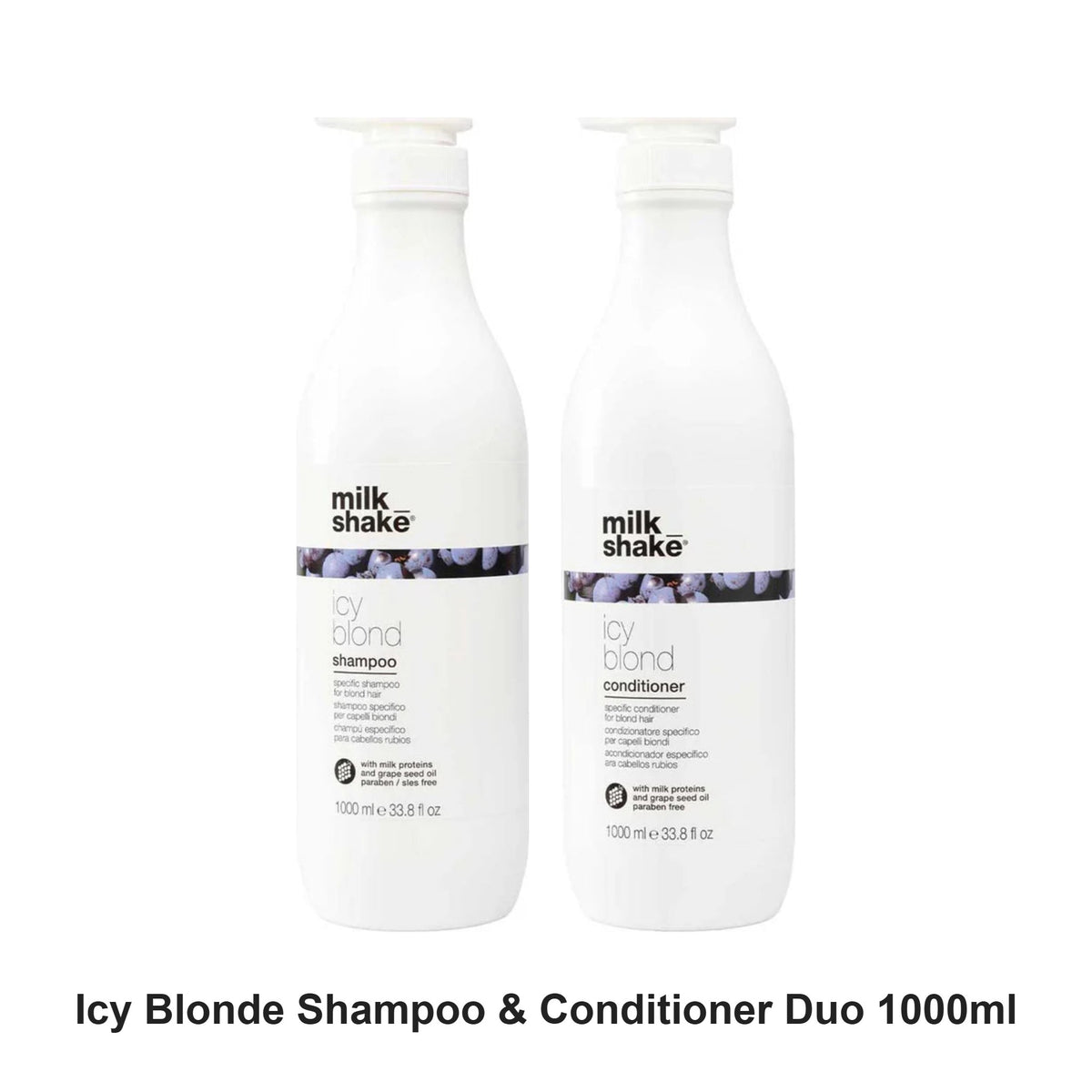 Milk Shake - Icy Blonde Shampoo & Conditioner Duo 1000ml Bundle – bundle contents: Icy Blonde Shampoo 1000ml, Icy Blonde Conditioner 1000ml