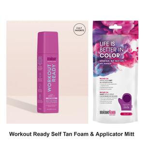 Mine Tan - Workout Ready Self Tan Foam & Applicator Mitt Duo Bundle – bundle contents: Workout Ready Self Tan Foam 200ml, Bronze On Applicator Mitt