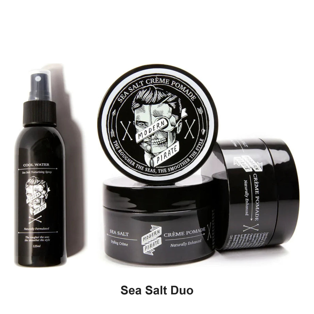 Modern Pirate - Sea Salt Texturising Spray & Creme Pomade Styling Duo Bundle – bundle contents: Sea Salt Texturising Spray 125ml, Sea Salt Creme Pomade 100g