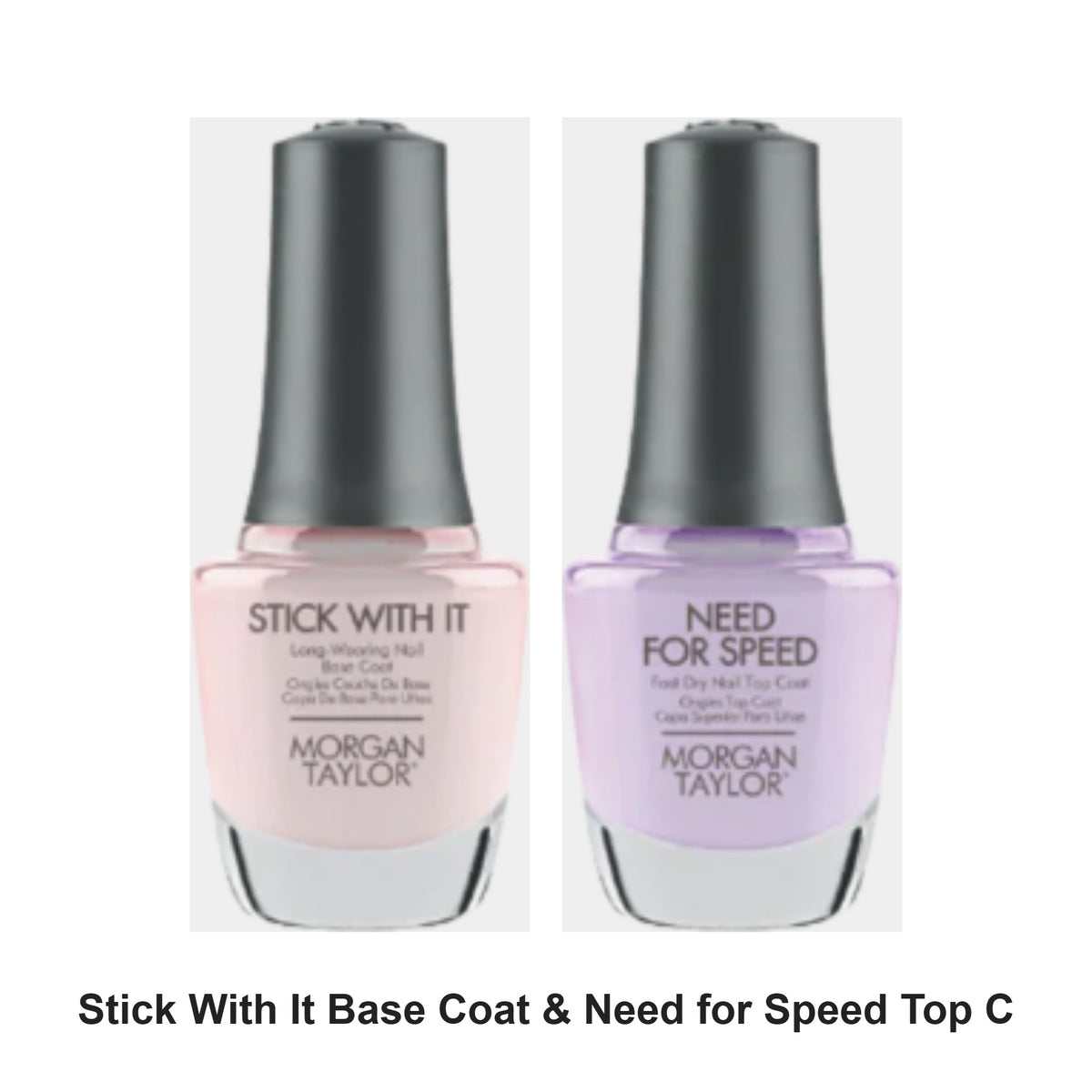 Morgan Taylor - Stick With It Base Coat & Need for Speed Top Coat Duo Bundle – bundle contents: Stick With It Base Coat 15ml, Need for Speed Top Coat 15ml
