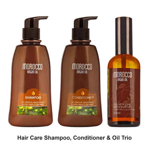 Morocco Argan Oil - Shampoo, Conditioner & Oil Trio Bundle – bundle contents: Morocco Shampoo 350ml, Morocco Conditioner 350ml, Oil 100ml