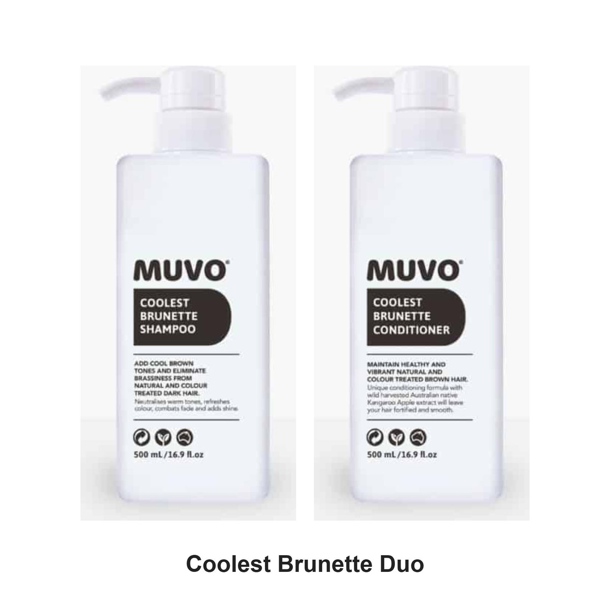 Muvo - Coolest Brunette Shampoo & Conditioner Duo 500ml Bundle – bundle contents: Coolest Brunette Shampoo 500ml, Coolest Brunette Conditioner 500ml