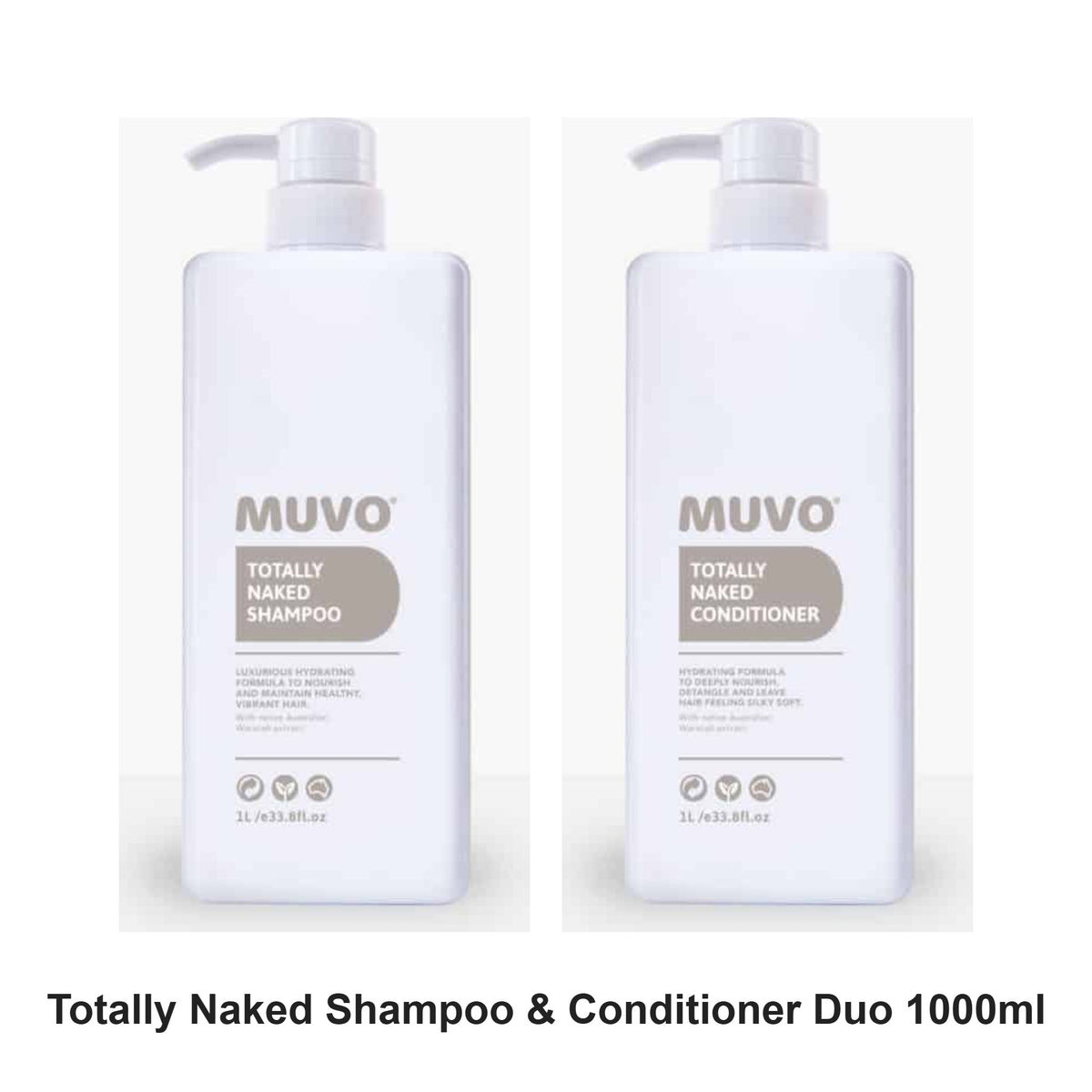 Muvo - Totally Naked Shampoo & Conditioner Duo 1000ml Bundle – bundle contents: Totally Naked Shampoo 1000ml, Totally Naked Conditioner 1000ml