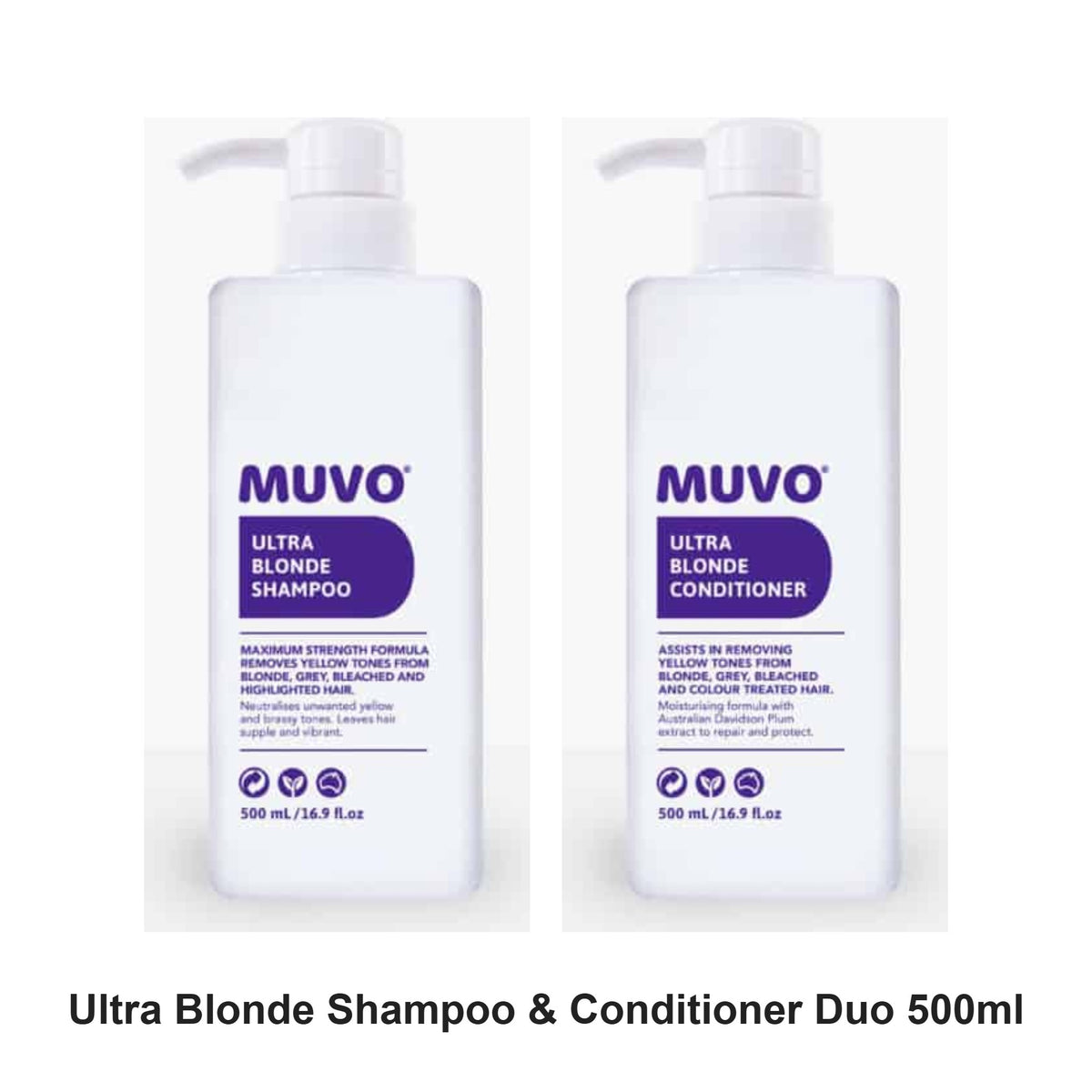 Muvo - Ultra Blonde Shampoo & Conditioner Duo 500ml Bundle – bundle contents: Ultra Blonde Shampoo 500ml, Ultra Blonde Conditioner 500ml