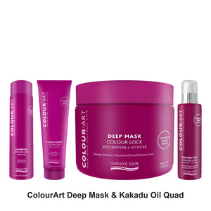 Natural Look - ColourArt Shampoo, Conditioner, Deep Mask & Kakadu Oil Quad Bundle – bundle contents: ColourArt Shampoo 375ml, ColourArt Conditioner 300ml, ColourArt Deep Mask 400ml, ColourArt Kakadu Oil 100ml