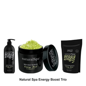 Natural Look - Natural Spa Energy Boost Body Lotion, Sea Salt Scrub & Epsom Salts Trio Bundle – bundle contents: Natural Spa Energy Boost Body Lotion 375ml, Natural Spa Energy Boost Sea Salt Scrub 500g, Natural Spa Energy Boost Epsom Salts 650g