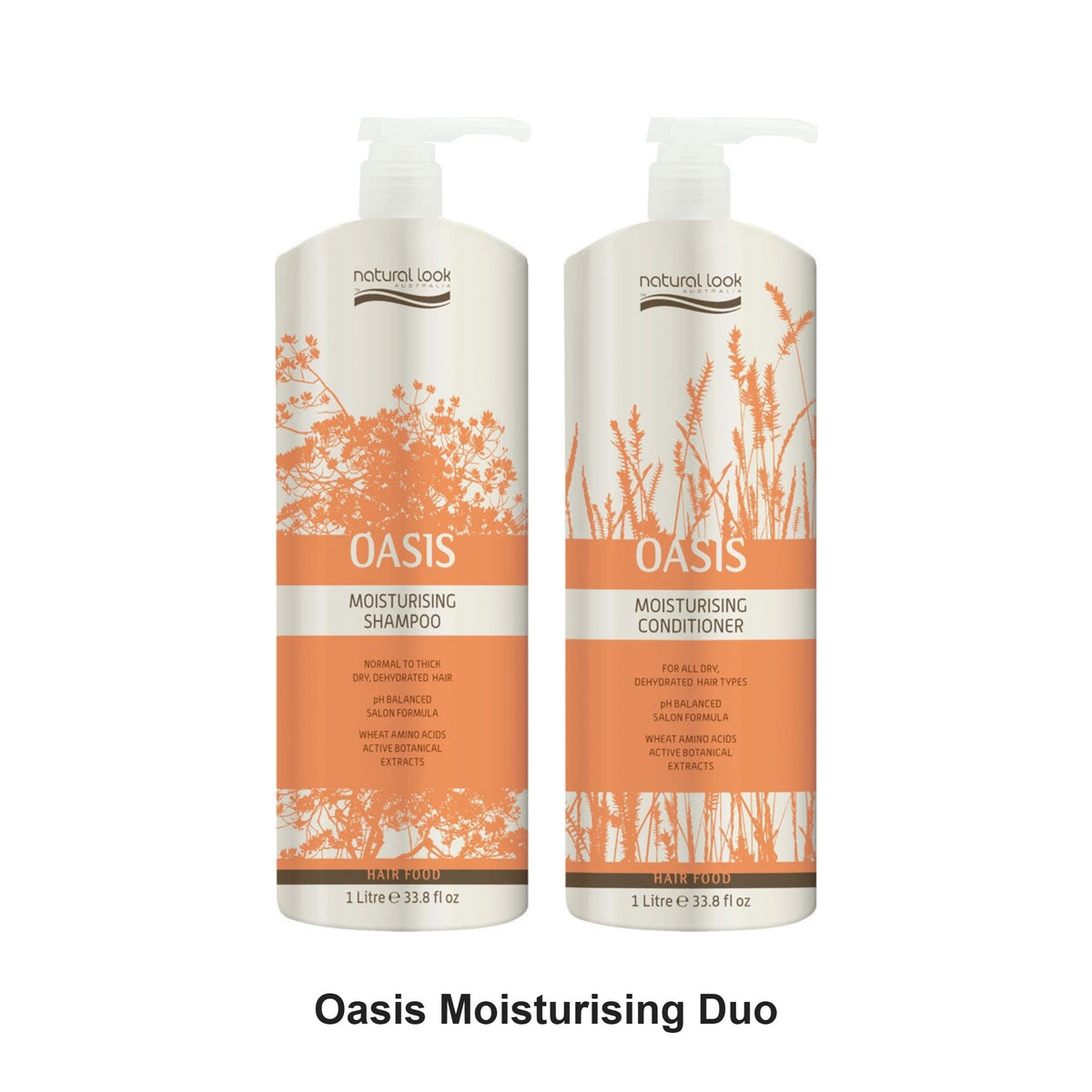 Natural Look - Oasis Moisturising Shampoo & Conditioner Duo 1L Bundle – bundle contents: Oasis Moisturising Shampoo 1L, Oasis Moisturising Conditioner 1L