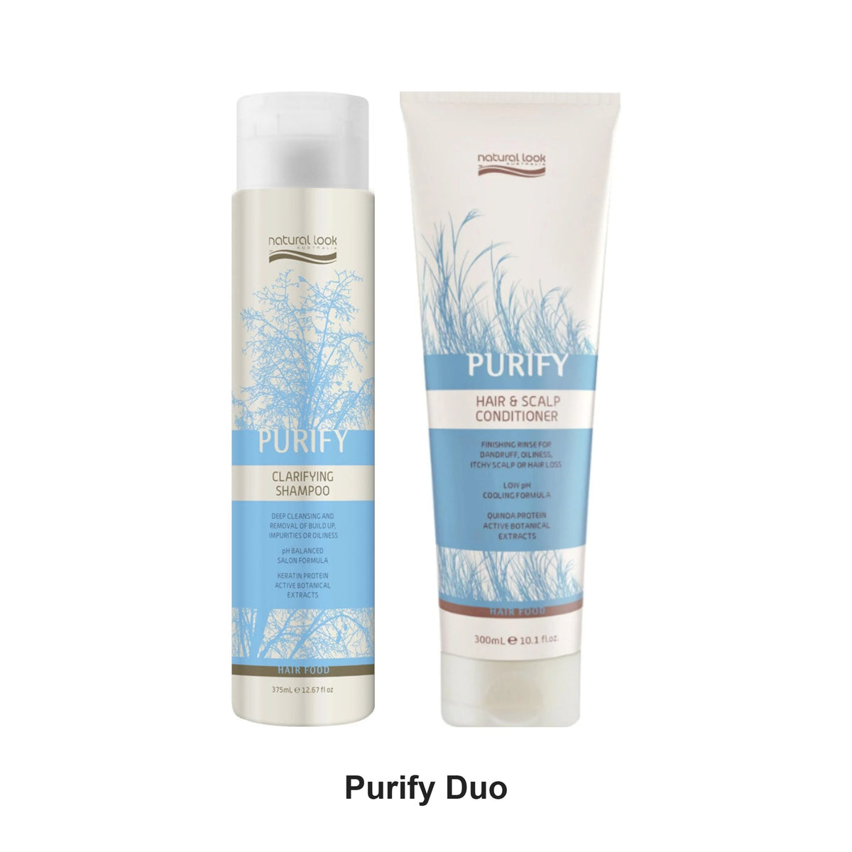 Natural Look - Purify Clarifying Shampoo & Hair & Scalp Conditioner Duo Bundle – bundle contents: Purify Clarifying Shampoo 375ml, Purify Hair & Scalp Conditioner 300ml