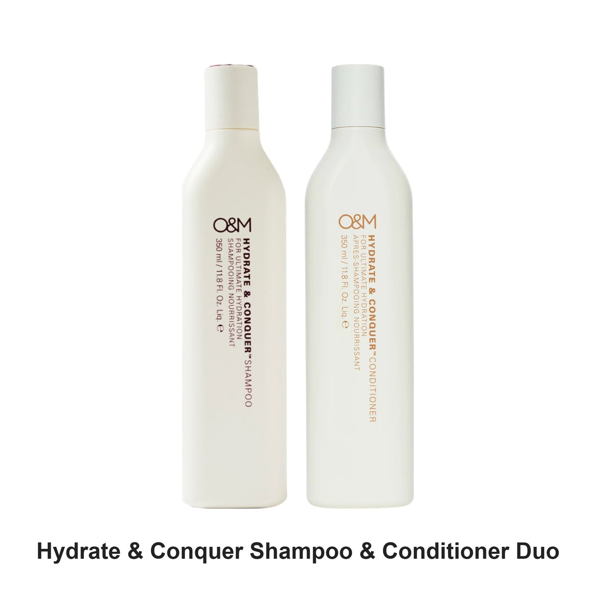 O&M - Hydrate & Conquer Shampoo & Conditioner Duo Bundle – bundle contents: Hydrate & Conquer Shampoo 350ml, Hydrate & Conquer Conditioner 350ml