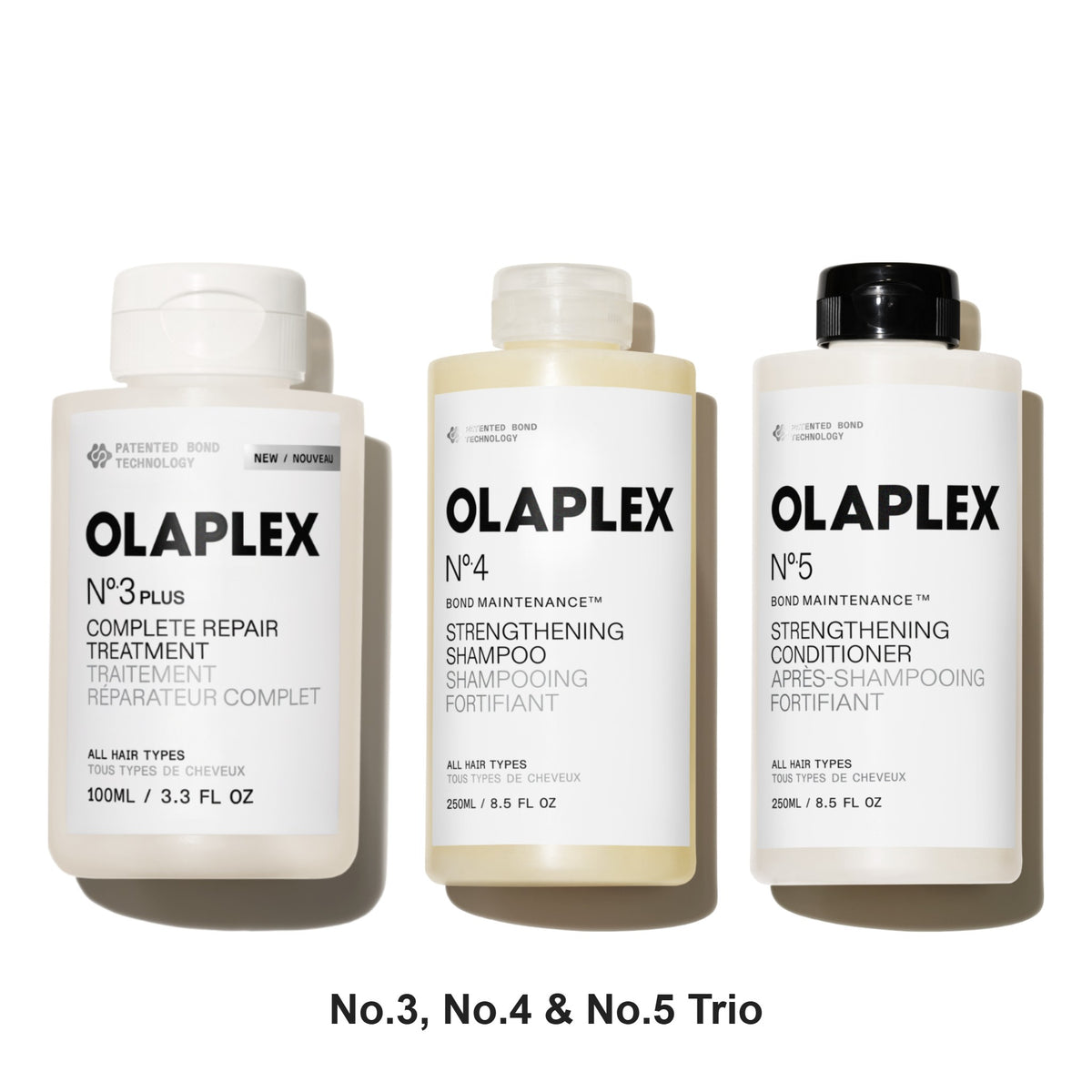 Olaplex - No.3, No.4 & No.5 Treatment, Shampoo & Conditioner Trio Bundle – bundle contents: No. 3 Plus Ultimate Repair Treatment 100ml, No.4 Bond Maintenance Shampoo 250ml, No.5 Bond Maintenance Conditioner 250ml