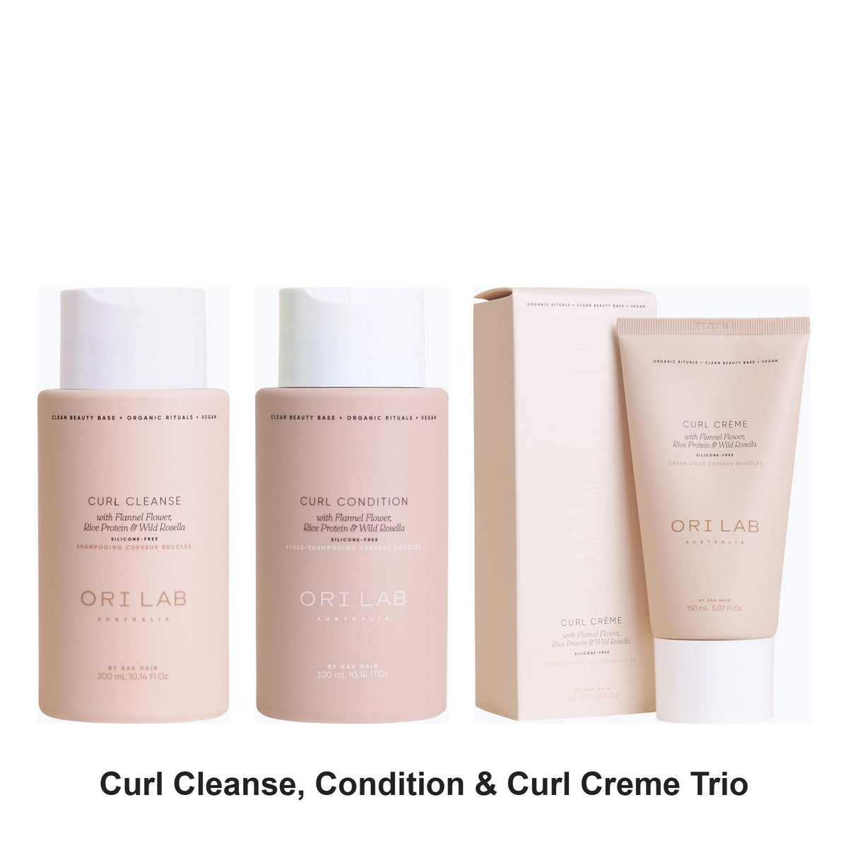ORI Lab - Curl Cleanse, Condition & Curl Creme Trio Bundle – bundle contents: Curl Cleanse 300ml, Curl Condition 300ml, Curl Crème 150ml
