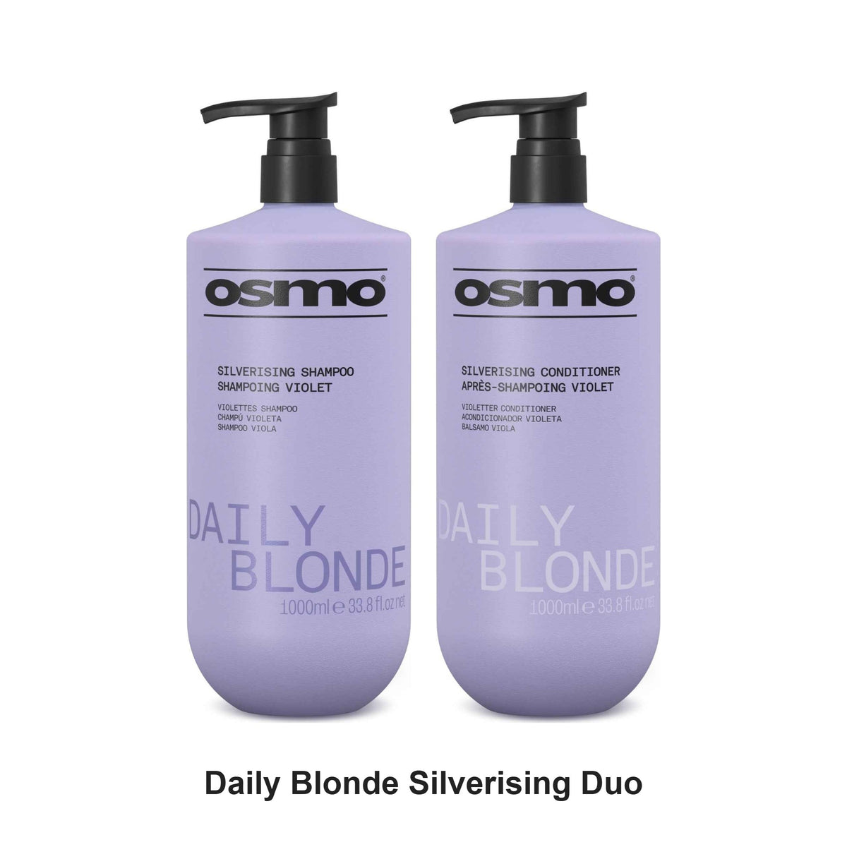 Osmo - Daily Blonde Silverising Shampoo & Conditioner Duo 1000ml Bundle – bundle contents: Daily Blonde Silverising Shampoo 1000ml, Daily Blonde Silverising Conditioner 1000ml