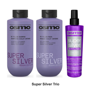 Osmo - Super Silver No Yellow Shampoo, Mask & Violet Miracle Treatment Trio Bundle – bundle contents: Super Silver No Yellow Shampoo 400ml, Super Silver No Yellow Mask 400ml, Super Silver Violet Miracle Treatment 250ml
