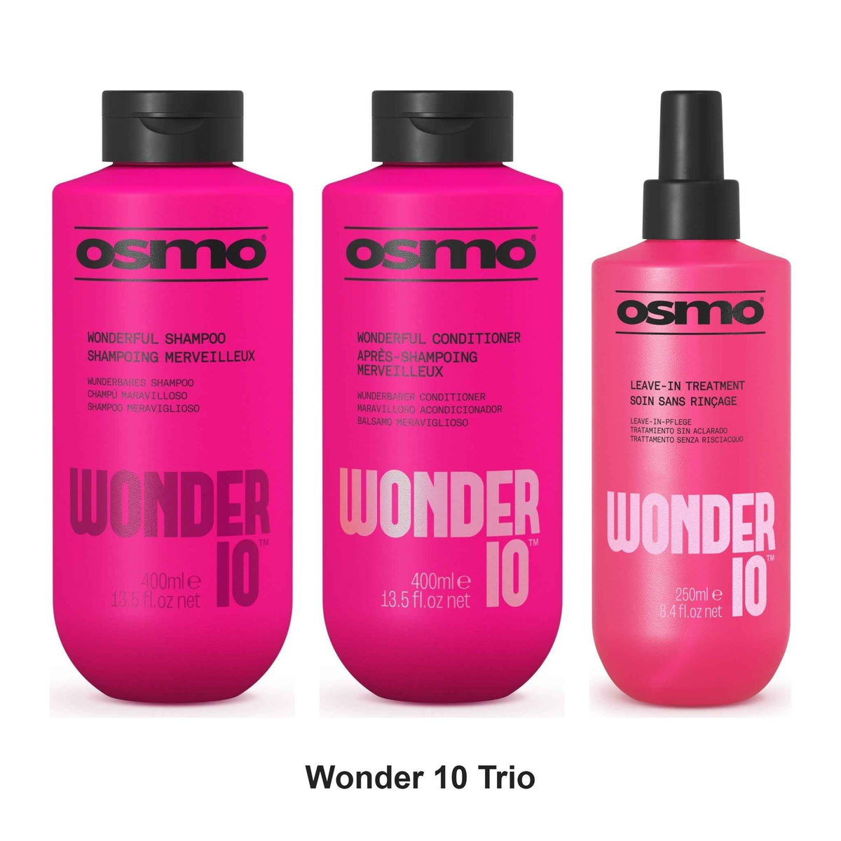 Osmo - Wonder 10 Shampoo, Conditioner & Leave-in Treatment Trio Bundle – bundle contents: Wonder 10 Wonderful Shampoo 400ml, Wonder 10 Wonderful Conditioner 400ml, Wonder 10 Leave-in Treatment 250ml