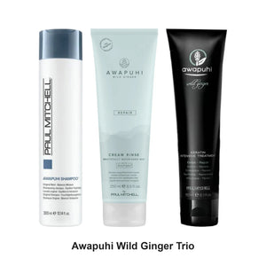 Paul Mitchell - Awapuhi Wild Ginger Shampoo, Cream Rinse & Intensive Treatment Trio Bundle – bundle contents: Awapuhi Shampoo 300ml, Awapuhi Wild Ginger Keratin Cream Rinse 250ml, Awapuhi Wild Ginger Keratin Intensive Treatment 150ml