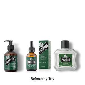 Proraso - Refreshing Green Beard Care Trio Bundle (Shampoo, Oil & Balm) – bundle contents: Refreshing Beard Shampoo Green 200ml, Refreshing Beard Oil Green 30ml, Refreshing Beard Balm Green 100ml