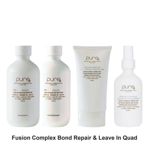 Pure Organic - Fusion Complex Shampoo, Conditioner, Bond Repair & Leave In Quad Bundle – bundle contents: Fusion Complex Shampoo 300ml, Fusion Complex Conditioner 300ml, Fusion Complex Bond Repair Treatment 150g, Fusion Complex Leave In Treatment 200ml