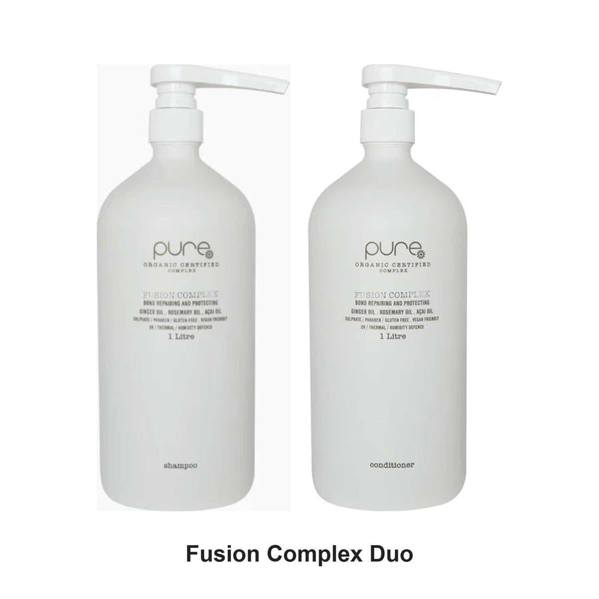 Pure Organic - Fusion Complex Shampoo & Conditioner Duo 1000ml Bundle – bundle contents: Fusion Complex Shampoo 1000ml, Fusion Complex Conditioner 1000ml