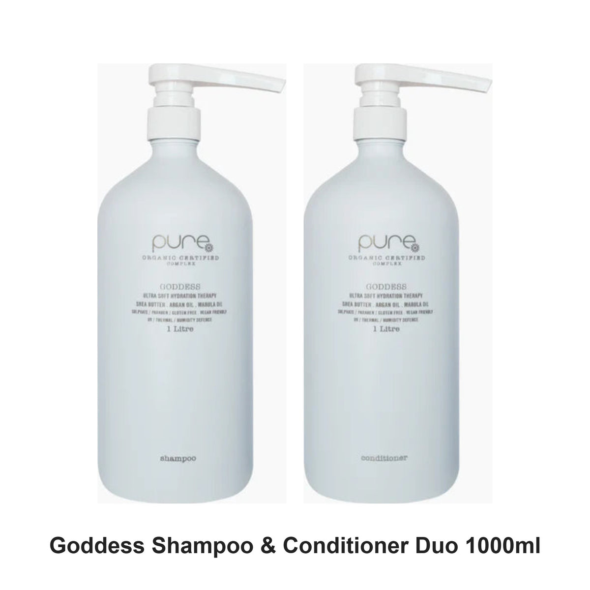 Pure Organic - Goddess Shampoo & Conditioner Duo 1000ml Bundle – bundle contents: Goddess Shampoo 1000ml, Goddess Conditioner 1000ml