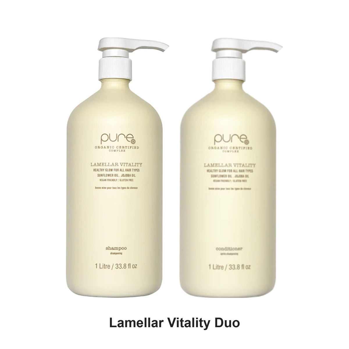 Pure Organic - Lamellar Vitality Shampoo & Conditioner Duo 1000ml Bundle – bundle contents: Lamellar Vitality Shampoo 1000ml, Lamellar Vitality Conditioner 1000ml