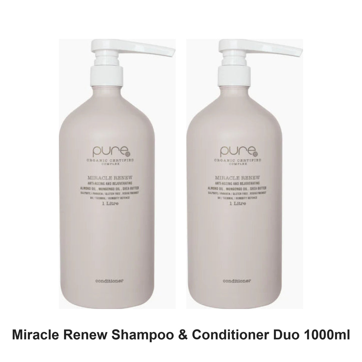Pure Organic - Miracle Renew Shampoo & Conditioner Duo 1000ml Bundle – bundle contents: Miracle Renew Shampoo 1000ml, Miracle Renew Conditioner 1000ml