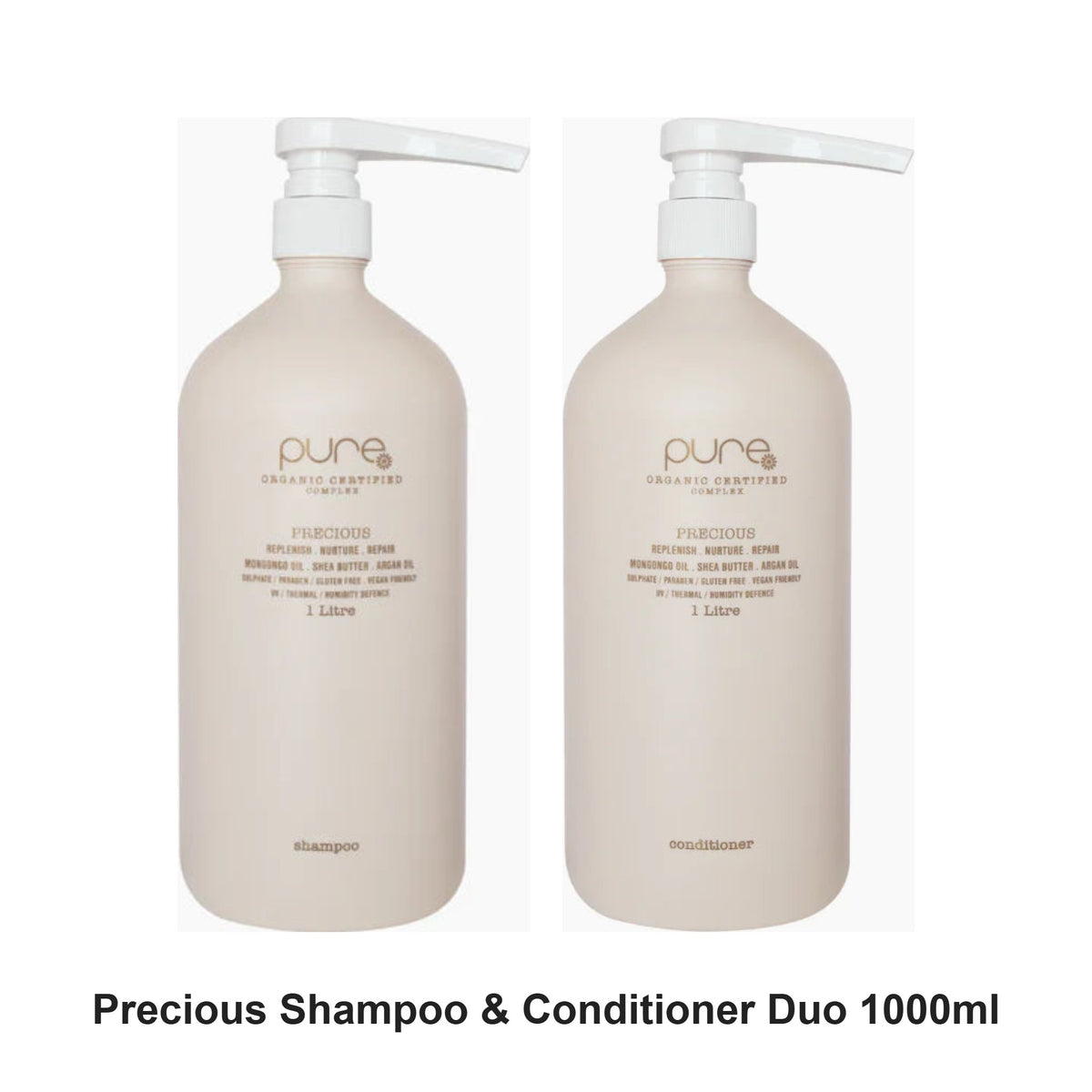 Pure Organic - Precious Shampoo & Conditioner Duo 1000ml Bundle – bundle contents: Precious Shampoo 1000ml, Precious Conditioner 1000ml