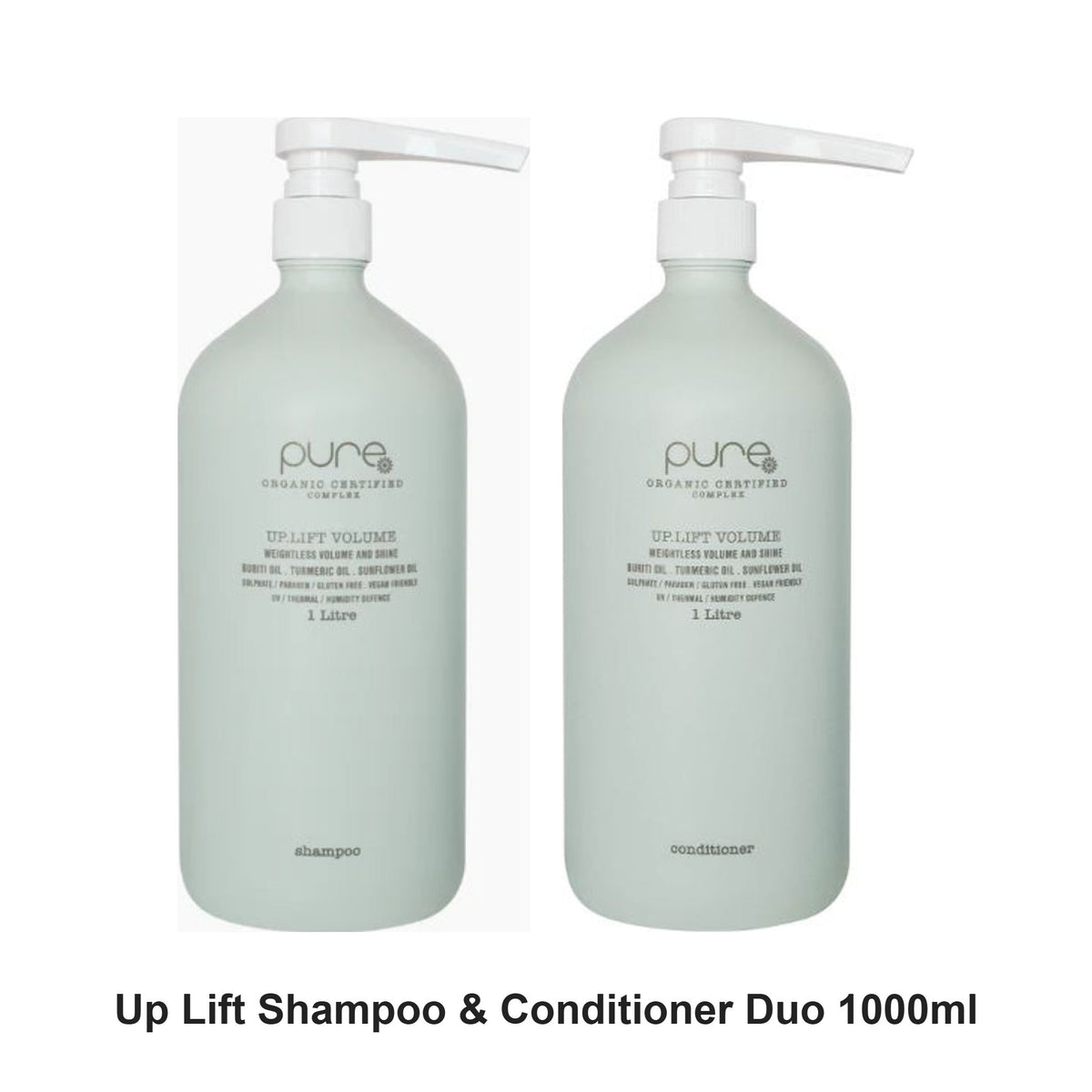 Pure Organic - Up Lift Shampoo & Conditioner Duo 1000ml Bundle – bundle contents: Up Lift Shampoo 1000ml, Up Lift Conditioner 1000ml