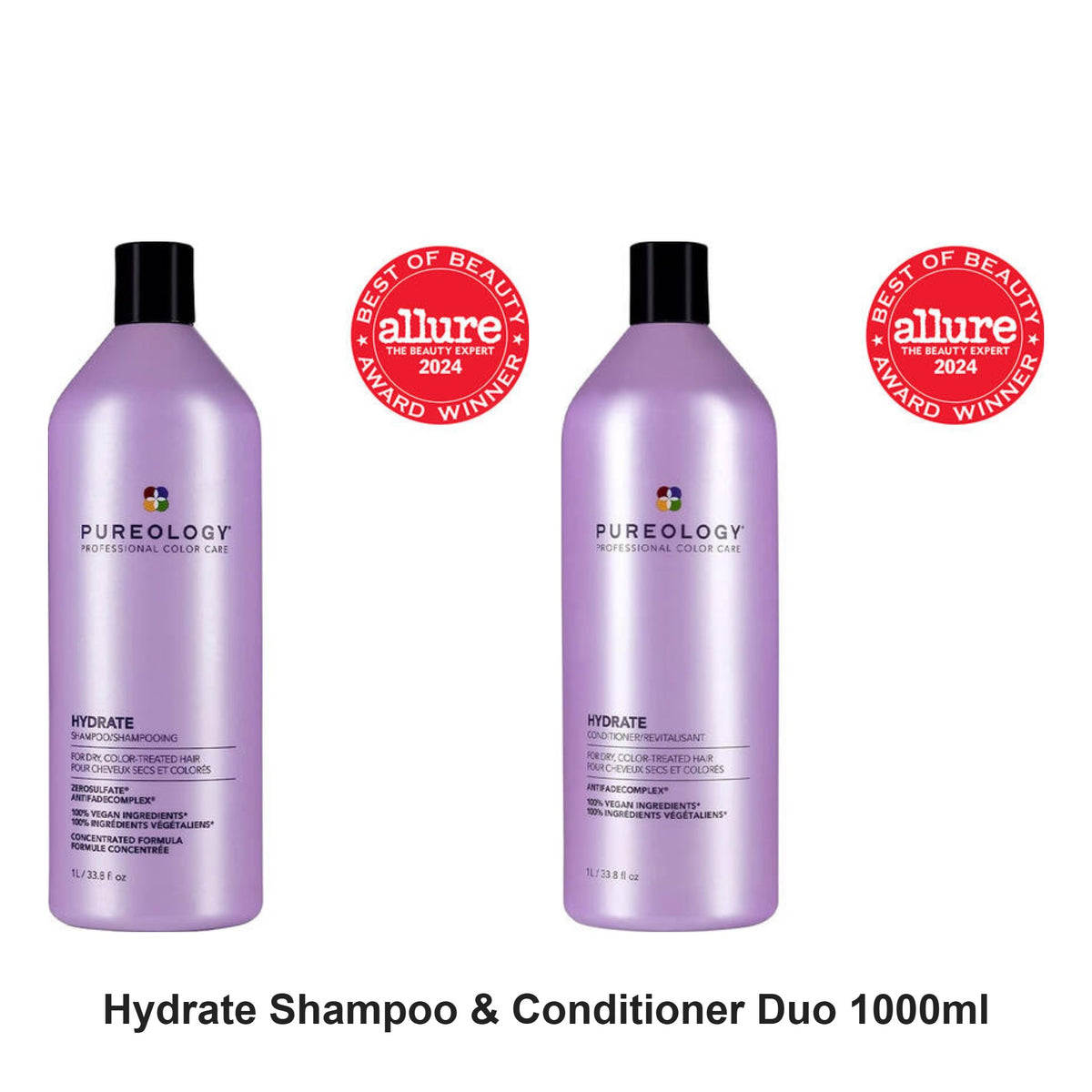 Pureology - Hydrate Shampoo & Conditioner Duo 1000ml Bundle – bundle contents: Hydrate Shampoo 1000ml, Hydrate Conditioner 1000ml